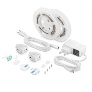 10-90 Комплект двойной светодиодной подкроватной подсветки, лента 12В, 2,4Вт/м, smd 2835, 30 д/м, IP65, 2 отрезка по 1,2м, диммируемые датчики, адаптер 1А, 3000К