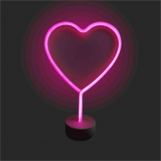 12-66 Светодиодный настольный неоновый светильник "Сердце", 3Вт, питание 3*АА, цвет свечения розовый, размеры: 203 х 85 х 300 мм