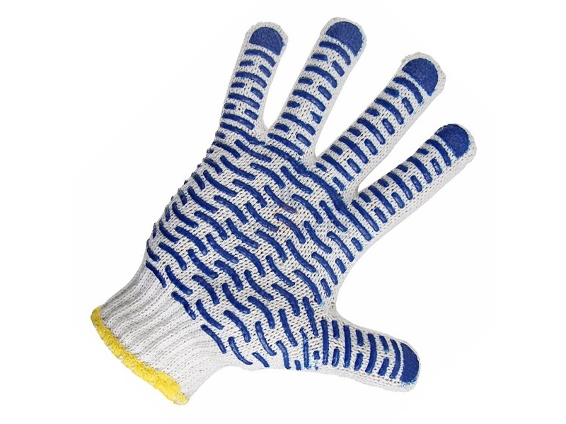 Перчатки ХБ с нанесением ПВХ (волна), 4 нити, 55-56гр., 7,5 класс вязки