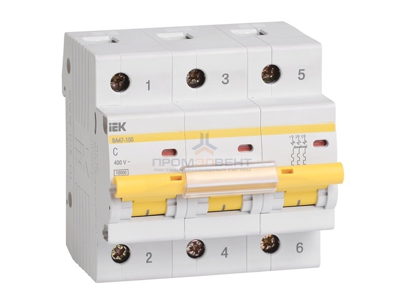 Автоматический выключатель ВА 47-100 3Р 40А 10 кА характеристика С ИЭК (автомат)