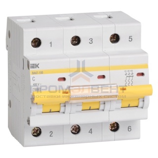 Автоматический выключатель ВА 47-100 3Р 40А 10 кА характеристика С ИЭК (автомат)